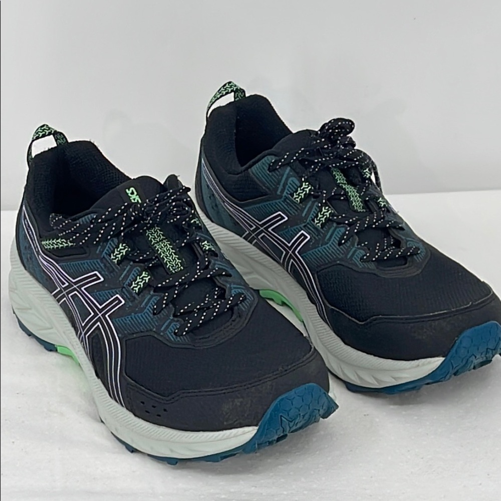 ASICS WOMENS SIZE 9.5 Black and Blue Running Shoes